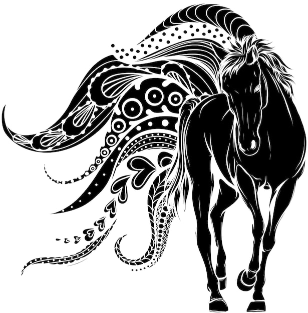 Illustration of a horse with mandala