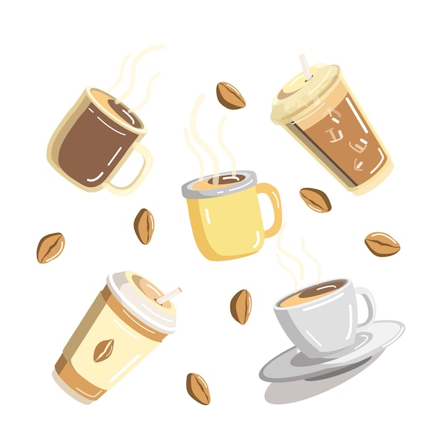 ホット コーヒーとコールド コーヒーのバリエーションのイラスト