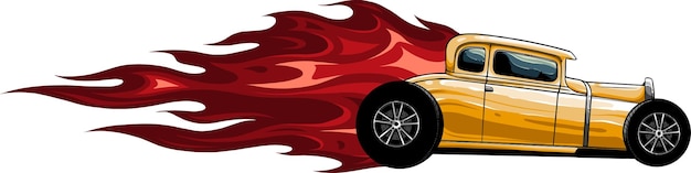 Vettore illustrazione di un'auto hot rod con fiamme