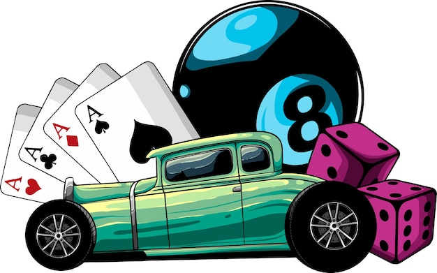 illustration of hot rod with pub game