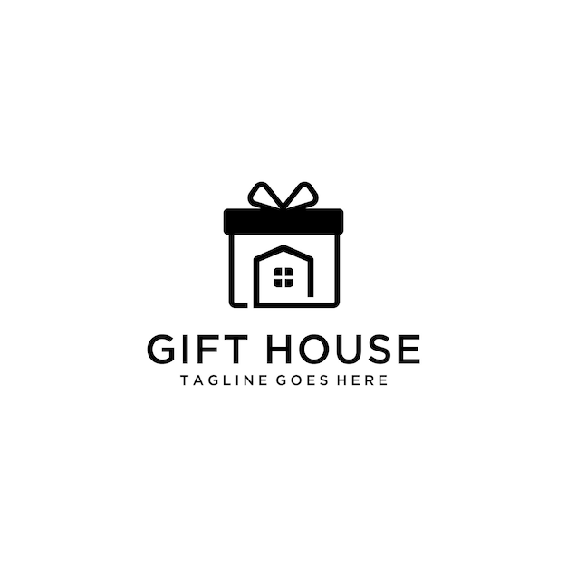 Illustration of house logo vector sign with a gift ribbon symbol on it