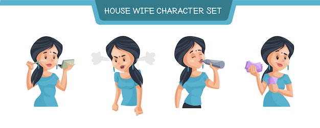 Vector illustration of house wife character set