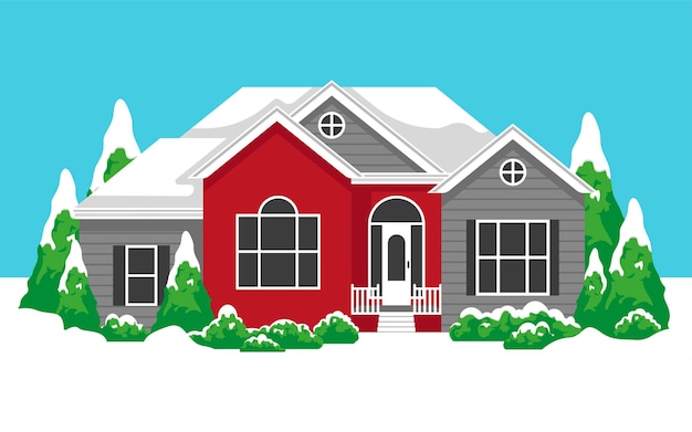 Vector illustration of house in winter vibes