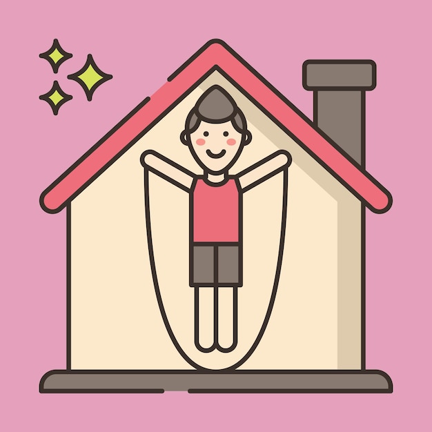 Vector illustration of a house with a person in a swing.