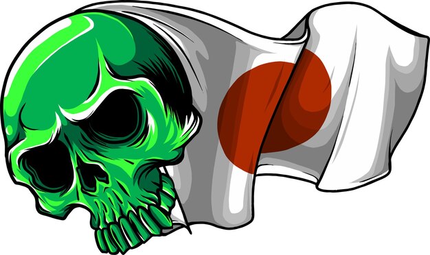 illustration of Human skull with flag of japan