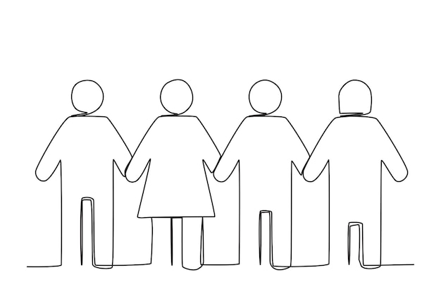 Illustration of humans holding hands World population oneline drawing