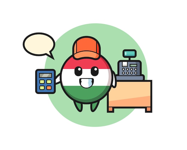 Illustration of hungary flag badge character as a cashier