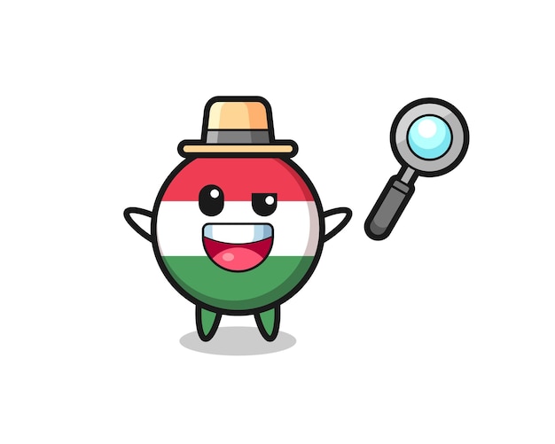 Illustration of the hungary flag badge mascot as a detective who manages to solve a case