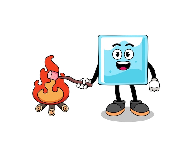 Illustration of ice block burning a marshmallow character design