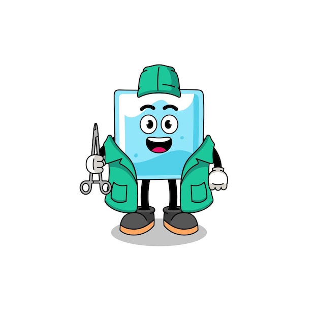 Illustration of ice block mascot as a surgeon character design