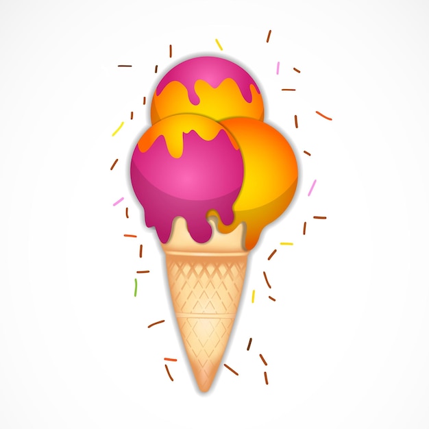 Illustration of an ice cream cone in orange and pink colors