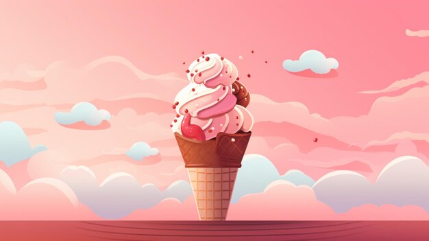 Vector an illustration of a ice cream cone with a pink background