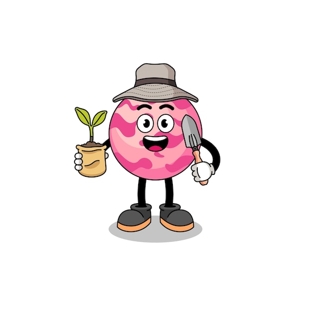 Illustration of ice cream scoop cartoon holding a plant seed