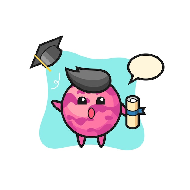 Illustration of ice cream scoop cartoon throwing the hat at graduation