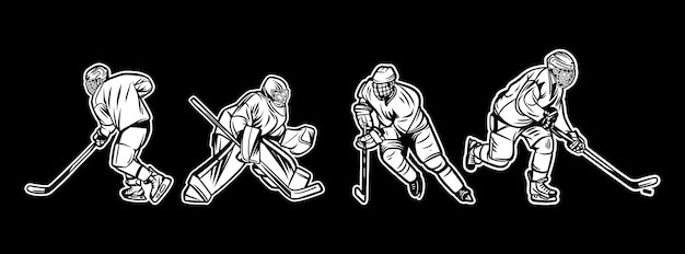 Pacchetto in bianco e nero del giocatore di hockey su ghiaccio dell'illustrazione
