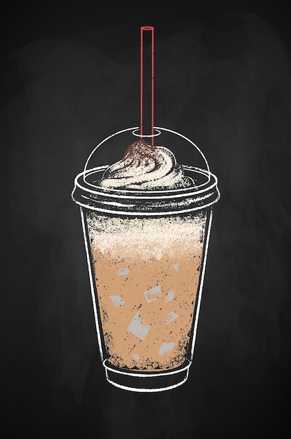 Illustrazione della tazza di caffè ghiacciata su priorità bassa nera della lavagna