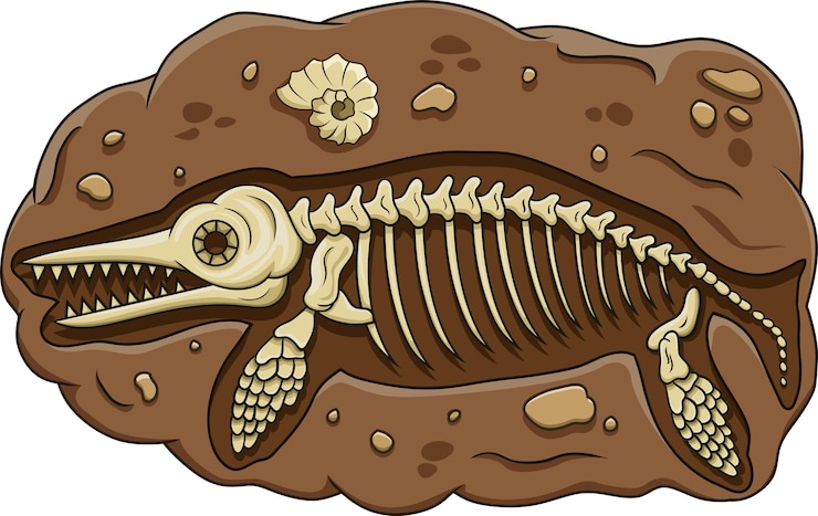 Vector illustration of ichthyosaurus dinosaur fossil