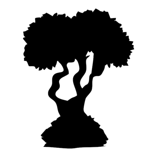 Vector illustration or icon of a black tree on a white background