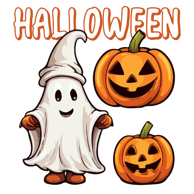 illustration icons of pumpkins and ghosts