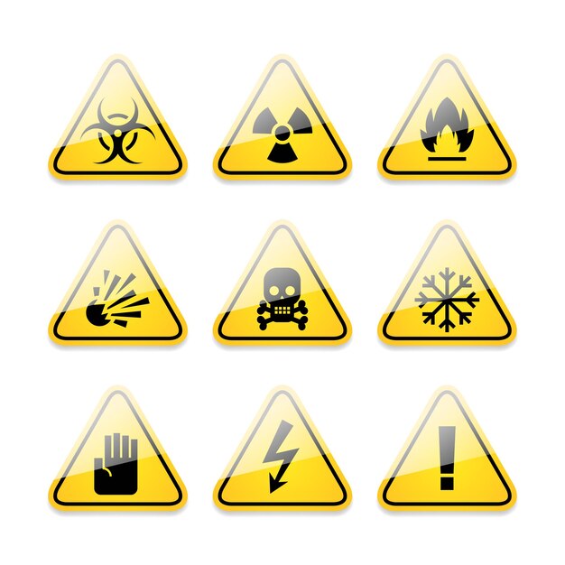 Vector illustration icons warning signs of danger, format eps 10