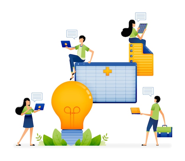 Illustration of ideas for more efficient bookkeeping using accounting software and applications designed for website landing page flyer banner apps brochure startup media company