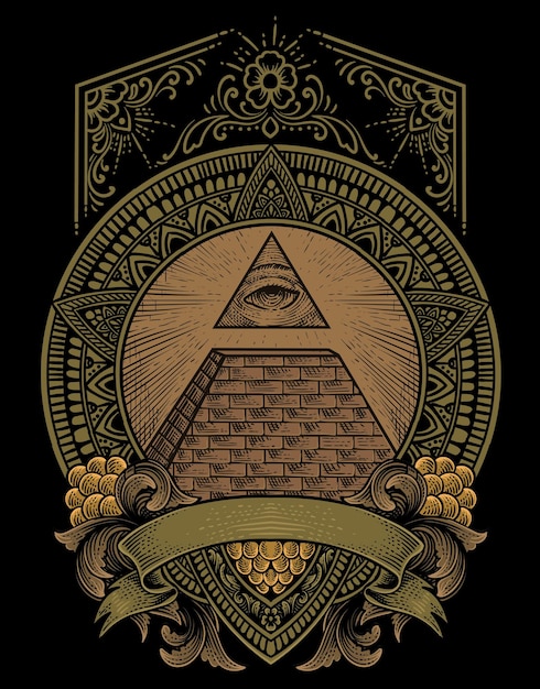 Illustration illuminati pyramid with engraving style