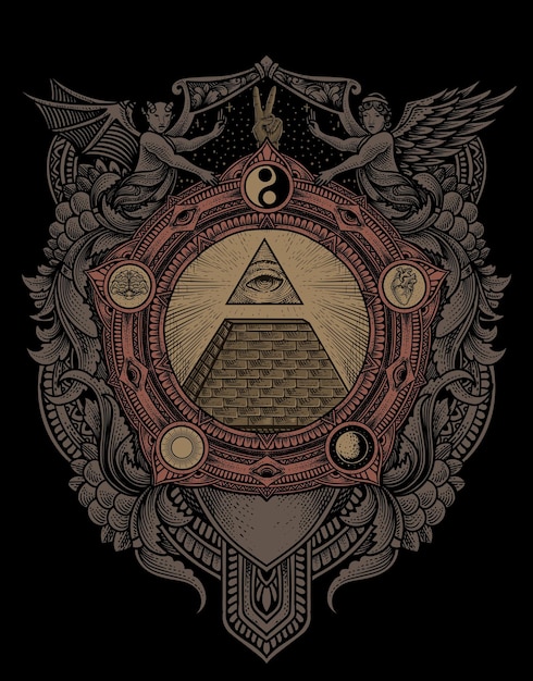 Illustration illuminati pyramid with engraving style