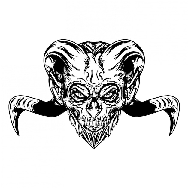 Vector illustration illustration of evil head with long goat horns