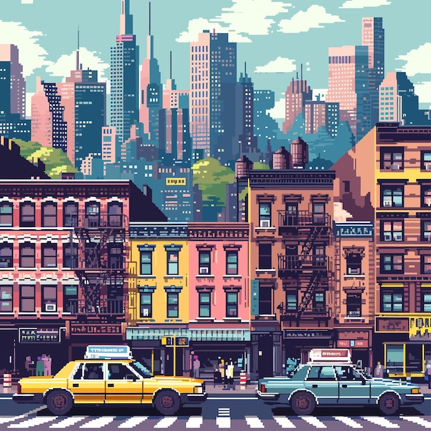 Vector illustration_in_retro_style_of_city_pixel_background