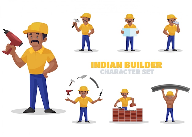 Vector illustration of indian builder character set