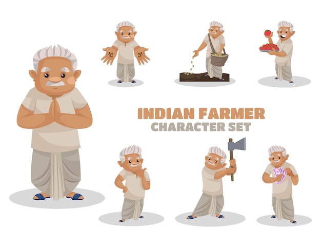 Illustration of indian farmer character set