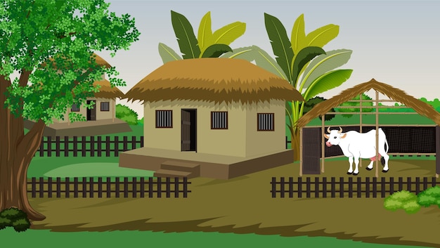 Иллюстрация индийского дома vector artvillage houseIndian Village фон для мультфильма