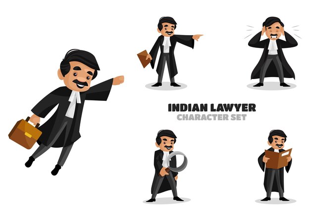 Illustration of indian lawyer character set