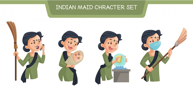 Vector illustration of indian maid character set