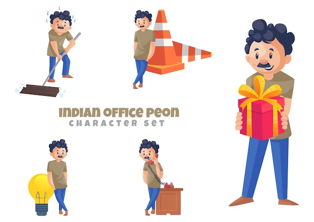 Illustration of indian office peon character set