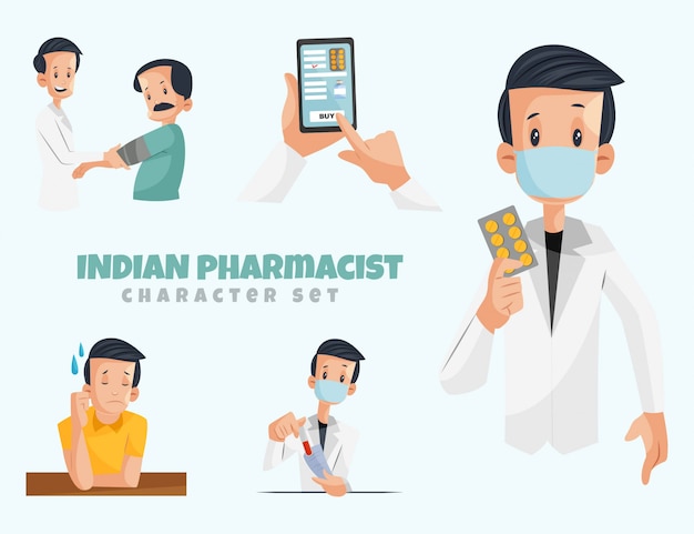 Illustration of indian pharmacist character set