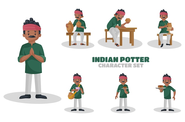 Illustrazione di indian potter set di caratteri