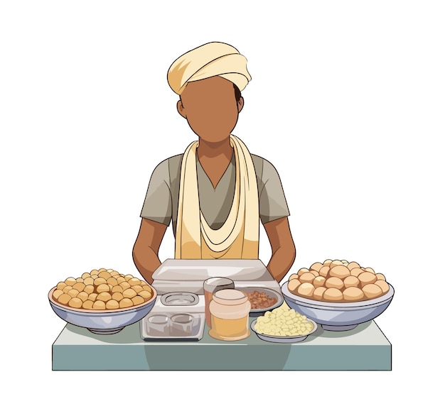 Vettore illustrazione di un venditore di cibo di strada indiano golgappa panipuri venditore