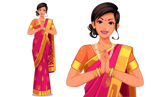 Vector illustration of indian woman with traditional outfit