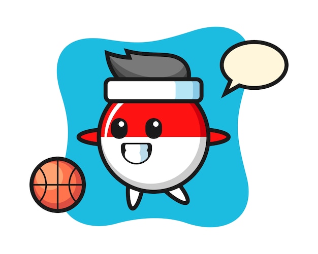 Illustration of indonesia flag badge cartoon is playing basketball