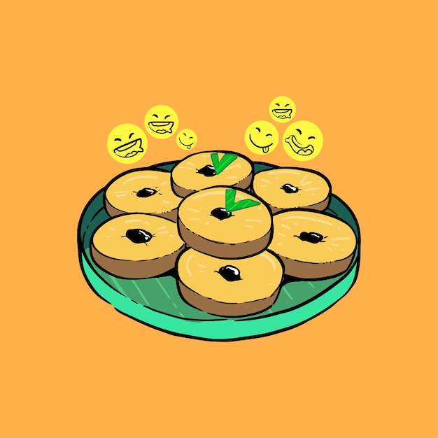 illustration of a Indonesia traditional cake (kue lumpur) with a smiley