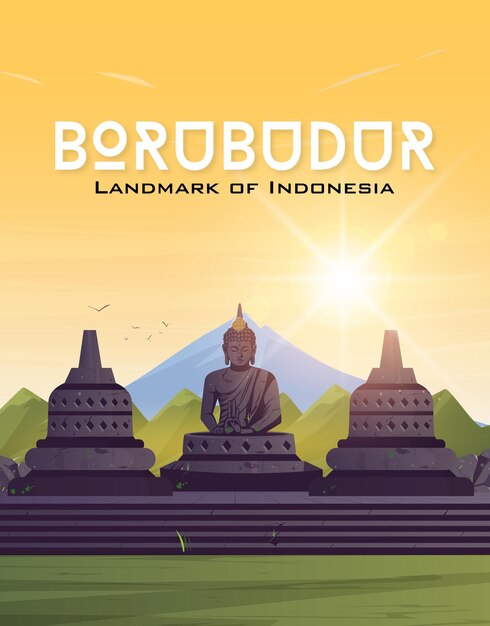 インドネシアのボルブドゥール寺院のランドマークのイラスト