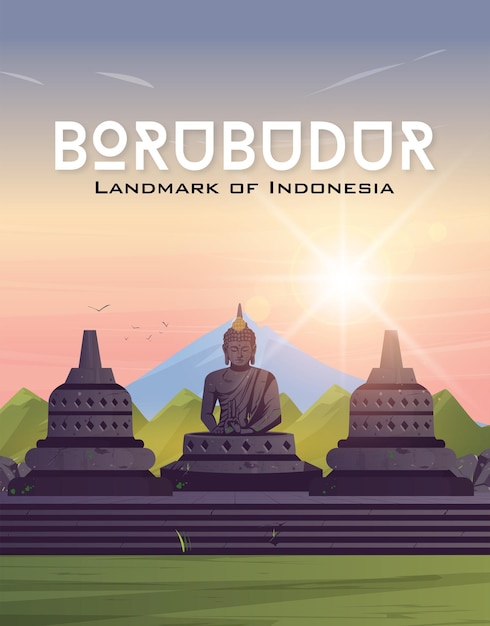 インドネシアのボルブドゥール寺院のランドマークのイラスト