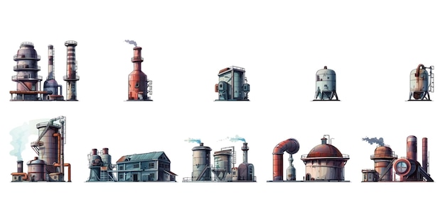 Illustrazione di una fabbrica industriale su uno sfondo bianco