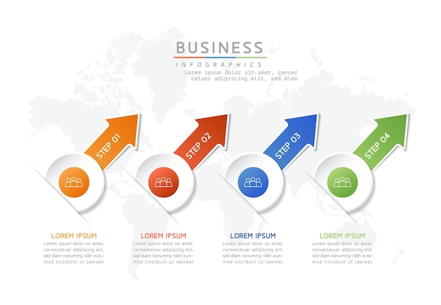 Illustrazione infografica modello di progettazione informazioni di marketing con 4 opzioni o passaggi