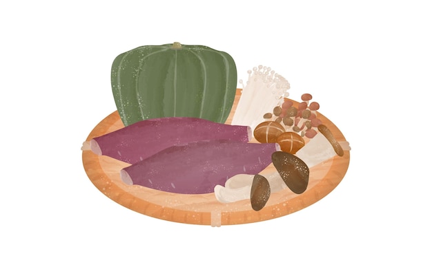 Illustration of ingredients transparent watercolor style of autumn taste on a colander