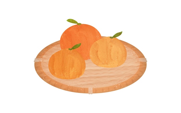 ザルにのったオレンジの具材 透明水彩風イラスト