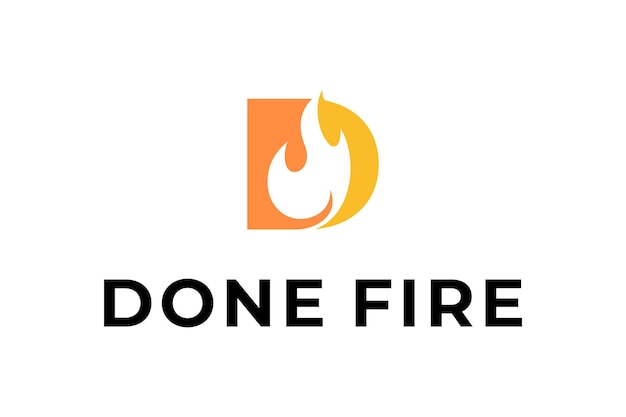 Illustration initial D sign with fire inside for firefighting company logo design