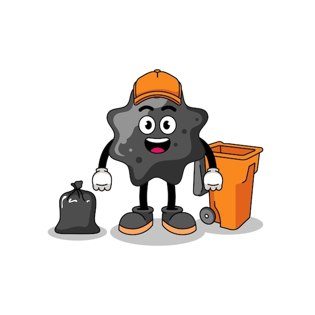 Illustration of ink cartoon as a garbage collector