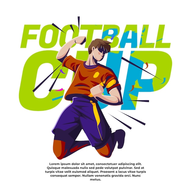 Illustration of international soccer competition a player celebrating victory